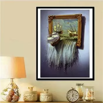 Полный 5D Diy Алмазная картина Лить лодка Вышивка Крестом Домашний декор Ручной подарок Подарок 20x30cm