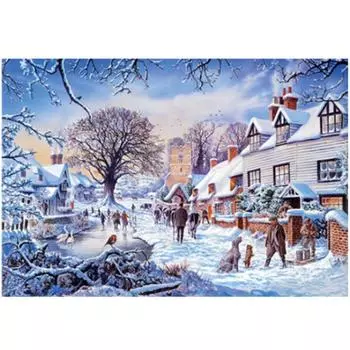 Полный 5D Diy Алмазная картина Маленький город зимой Вышивка крестом Домашний декор Подарок ручной работы 25x30cm