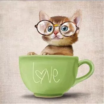 Полный 5D Diy Алмазная картина Милый кот на чашке Вышивка крестом Домашний декор Подарок ручной работы 25x25cm