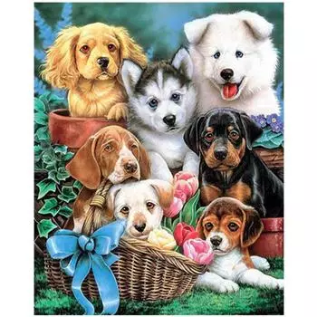 Полный 5D Diy Алмазная картина Многие собаки Алмазная вышивка Крестом Домашний декор Подарок ручной работы 25x30cm