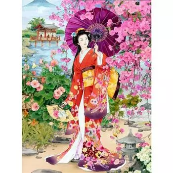 Полный 5D Diy Алмазная картина Мультфильм японская женщина Вышивка Крестом Домашний декор Ручная работа 25x30cm