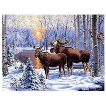Полный 5D Diy Алмазная картина Мультфильм Зимний Лось Мозаика Вышивка Крестом Домашний Декор Ручной Работы 25x30cm