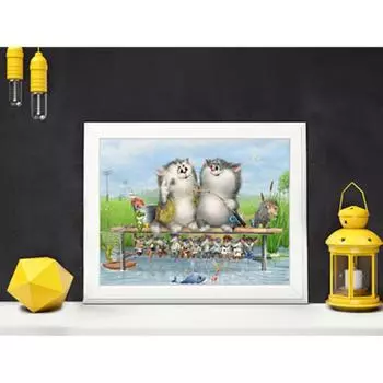 Полный 5D Diy Алмазная картина Мультфильм животных Рыбалка Вышивка Крестом Домашний Декор Подарок ручной работы 25x30cm