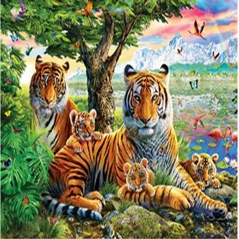 Полный 5D Diy Алмазная картина Мультфильм животных Тигры Вышивка Крестом Домашний декор Ручной подарок Подарок 25x25cm
