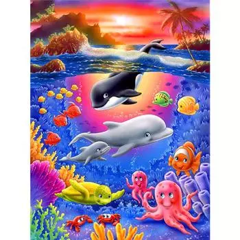 Полный 5D Diy Алмазная картина Мультфильм Морские животные Вышивка Крестом Домашний декор Ручная работа 25x30cm