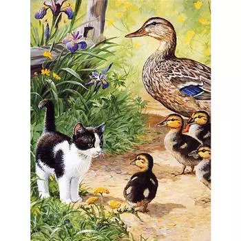 Полный 5D Diy Алмазная картина Мультфильм животных Кошка и утка Вышивка Крестом Домашний декор Ручная работа 25x30cm