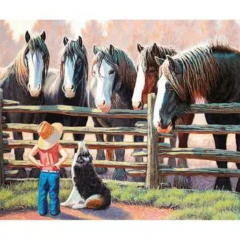 Полный 5D Diy Алмазная картина Мультфильм Животные Лошади Вышивка Крестом Домашний Декор Подарок ручной работы 25x30cm