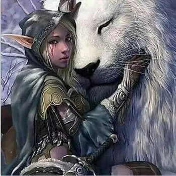 Полный 5D Diy Алмазная картина Мультфильм Девушка и Лев Вышивка Крестом Домашний Декор Подарок ручной работы 30x30cm