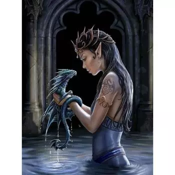 Полный 5D Diy Алмазная картина Мультфильм Женщина и Дракон Вышивка Крестом Домашний Декор Ручная работа 25x30cm