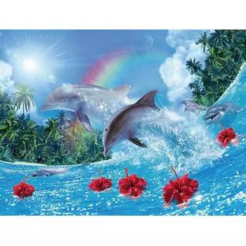 Полный 5D Diy Алмазная картина Мультфильм животных Дельфин Вышивка Крестом Домашний декор Ручная работа 25x30cm