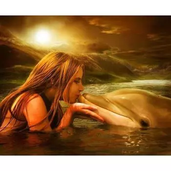 Полный 5D Diy Алмазная картина Мультфильм девушка и Дельфин Вышивка Крестом Домашний Декор Ручная работа 25x30cm