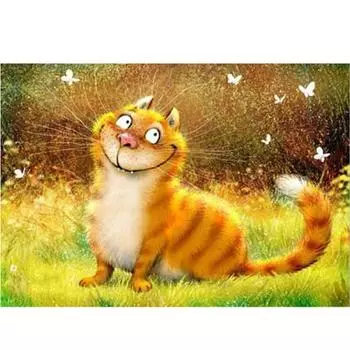 Полный 5D Diy Алмазная картина Мультфильм желтый кот Вышивка крестом Домашний декор Подарок ручной работы 25x30cm