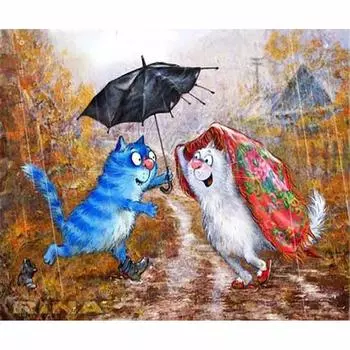 Полный 5D Diy Алмазная картина Мультфильм дождь Кот Вышивка Крестом Домашний Декор Ручной Подарок 25x25cm