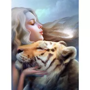 Полный 5D Diy Алмазная картина Мультфильм Женщина и Тигр Вышивка Крестом Домашний Декор Ручная работа 25x30cm