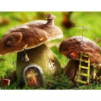 Полный 5D Diy Алмазная картина Мультфильм Грибной дом Вышивка Крестом Домашний декор Ручная работа 25x30cm