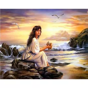 Полный 5D Diy Алмазная картина Мультфильм Женщина у моря Вышивка Крестом Домашний Декор Ручная работа 25x30cm