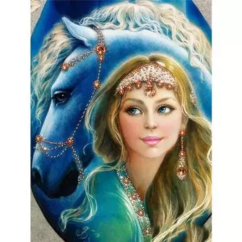 Полный 5D Diy Алмазная картина Мультфильм Женщина и Лошадь Вышивка Крестом Домашний Декор Ручной Работы 25x30cm