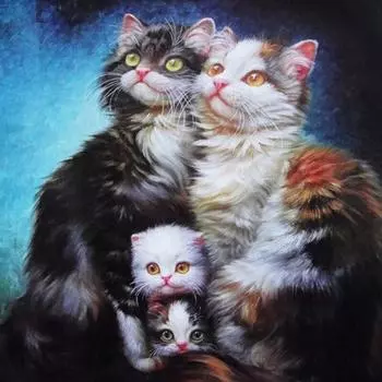 Полный 5D Diy Алмазная картина Мультфильм кошка Семья Алмазная вышивка Крестом Домашний декор Ручная работа 25x25cm