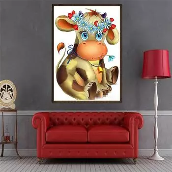 Полный 5D Diy Алмазная картина Мультфильм милая корова Вышивка Крестом Домашний Декор Ручной Подарок 25x30cm