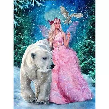 Полный 5D Diy Алмазная картина Мультфильм Девушка и Медведь Вышивка Крестом Домашний Декор Ручной Работы 25x30cm