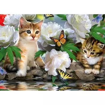 Полный 5D Diy Алмазная картина Мультфильм Кот и бабочка Вышивка крестиком Домашний декор Подарок ручной работы 25x30cm