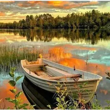 Полный 5D Diy Алмазная картина Мультфильм Пейзаж Лодка Вышивка Крестом Домашний Декор Ручной Подарок 25x25cm