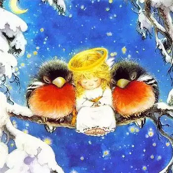 Полный 5D Diy Алмазная картина Мультфильм девушка и птица Вышивка крестиком Домашний декор Подарок ручной работы 25x25cm