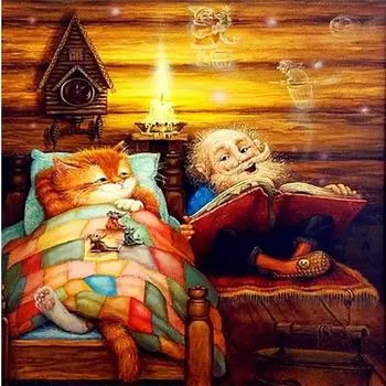 Полный 5D Diy Алмазная картина Мультфильм Старик и Кот Вышивка Крестом Домашний Декор Ручная работа 25x25cm