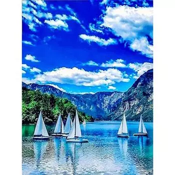 Полный 5D Diy Алмазная картина Мультфильм Парусный спорт Пейзаж Вышивка Крестом Домашний Декор Ручная работа 25x30cm