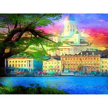 Полный 5D Diy Алмазная картина Мультфильм Пейзаж Алмазная вышивка Крестом Домашний Декор Ручной подарок 20x30cm