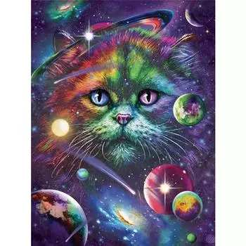 Полный 5D Diy Алмазная картина Мультфильм Кот и Планета Вышивка Крестом Домашний Декор Ручная работа 25x30cm
