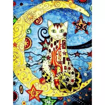 Полный 5D Diy Алмазная картина Мультфильм Луна Кот Мозаика Вышивка Крестом Домашний Декор Ручной Работы 25x30cm