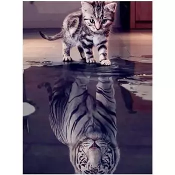 Полный 5D Diy Алмазная картина Мультфильм Кот и Тигр Вышивка Крестом Домашний Декор Подарок ручной работы 25x30cm