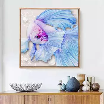 Полный 5D Diy Алмазная картина Мультфильм Синяя рыба Вышивка Крестом Домашний Декор Ручной Подарок 25x25cm