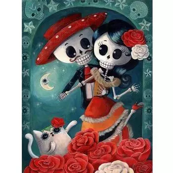 Полный 5D Diy Алмазная картина Мультфильм Скелет Любители Вышивка Крестом Домашний Декор Ручная работа 25x30cm