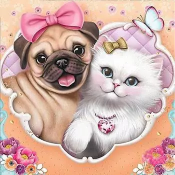 Полный 5D Diy Алмазная картина Мультфильм собака и кошка Алмазная вышивка Крестом Домашний декор Ручная работа 30x30cm