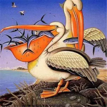 Полный 5D Diy Алмазная картина Мультфильм Утки Едят рыбу Вышивка Крестом Домашний Декор Ручной Работы 25x25cm