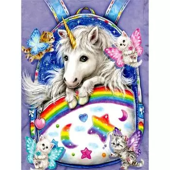 Полный 5D Diy Алмазная картина Мультфильм Единорог Рюкзак Вышивка Крестом Домашний Декор Подарок ручной работы 25x30cm