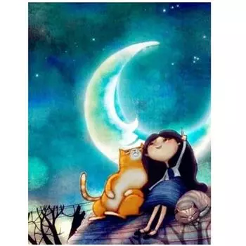 Полный 5D Diy Алмазная картина Мультфильм девушка и кошка Вышивка крестом Домашний декор Подарок ручной работы 25x30cm