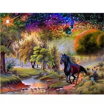 Полный 5D Diy Алмазная картина Мультфильм Пейзаж Лошадь Вышивка Крестом Домашний Декор Ручной Работы 25x30cm