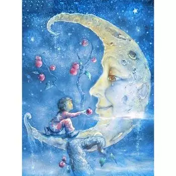 Полный 5D Diy Алмазная картина Мультфильм Девушка и Луна Вышивка Крестом Домашний Декор Ручная работа 25x30cm