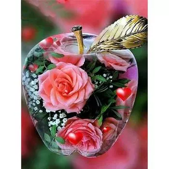 Полный 5D Diy Алмазная картина Мультфильм Яблоко и цветок Вышивка Крестом Домашний декор Ручная работа 25x30cm