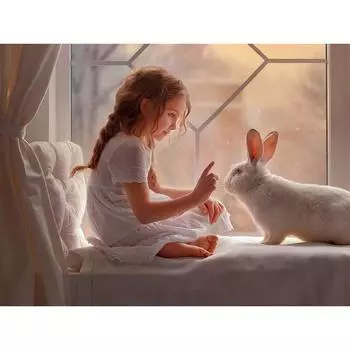Полный 5D Diy Алмазная картина Мультфильм девушка и кролик Вышивка крестом Домашний декор Ручная работа 25x30cm