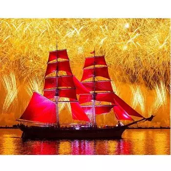 Полный 5D Diy Алмазная картина Мультфильм Парусник Фейерверк Вышивка Крестом Домашний Декор Ручной Работы 25x30cm