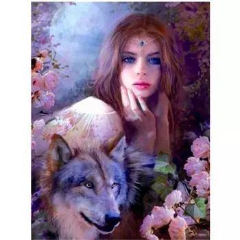 Полный 5D Diy Алмазная картина Мультфильм волк Девушка Вышивка Крестом Домашний Декор Ручной Подарок 25x30cm