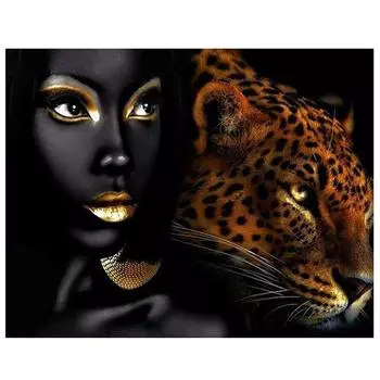 Полный 5D Diy Алмазная картина Негр и Леопард Алмазная вышивка Полный вышивка крестиком Домашний декор Подарок ручной работы 20x30cm