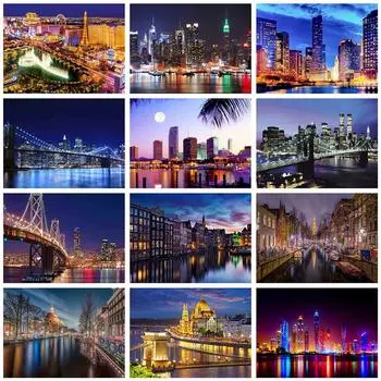 Полный 5D Diy Алмазная картина Ночной город Мозаика Вышивка Крестом Главная Декор Ручной подарок 20x30cm