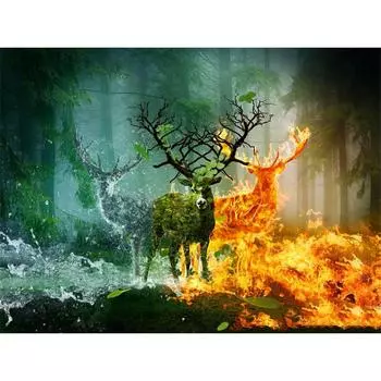 Полный 5D Diy Алмазная картина Олень, пожираемый огнем, вышивка крестиком, домашний декор, подарок ручной работы 25x30cm