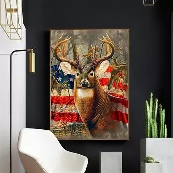 Полный 5D Diy Алмазная картина Олень тоскует по свободе Вышивка крестом Домашний декор Ручная работа 25x30cm