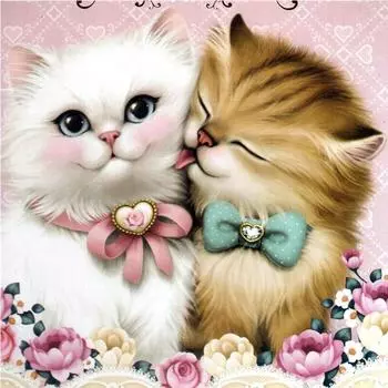 Полный 5D Diy Алмазная картина Пара Кошка Вышивка Крестом Домашний Декор Ручной Подарок 25x25cm